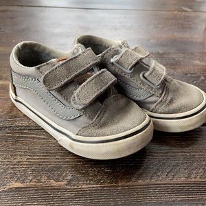 Grey and brown leather vans